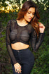 Sexy Black Sheer Striped Long Sleeve Crop Top